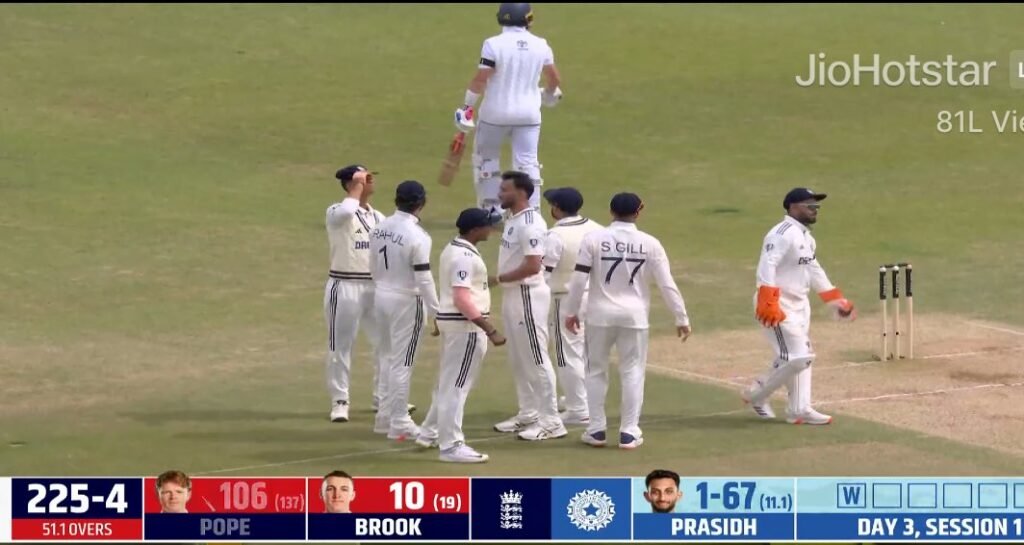 Prasidh Krishna Breaks England’s Backbone: Centurion Ollie Pope Falls